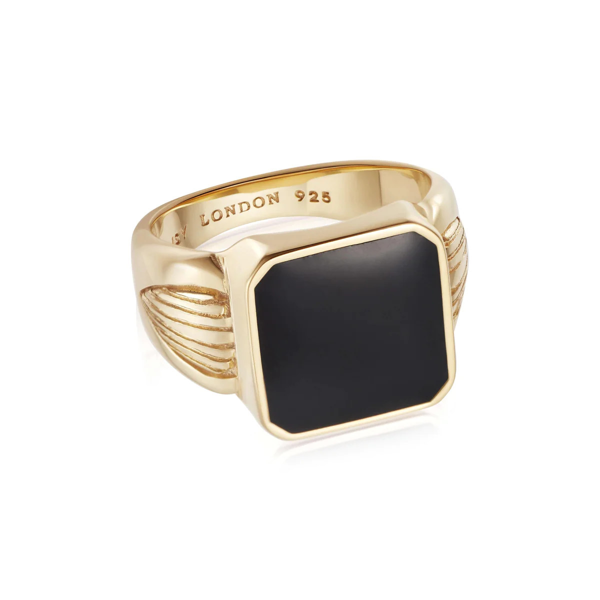 Bold Black Enamel Signet Ring 18ct Gold Plate | Daisy London Jewellery
