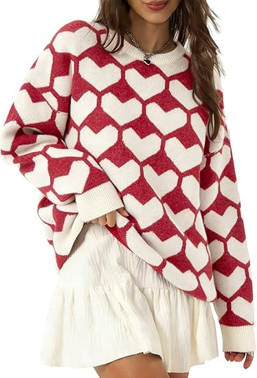 UNIQUEONE Valentines Sweater Women Love Sweatshirt Heart Graphic Knit Sweaters Valentine Day Over... | Amazon (US)