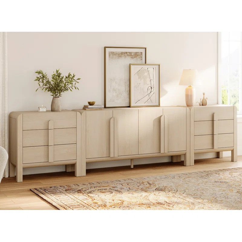 Adora 3-Piece Sideboard Buffet With Storage, Mid-Century Modern 126" Wood Credenza With Doors And... | Wayfair North America