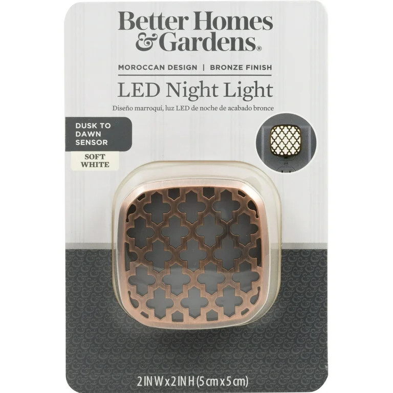 Better Homes & Gardens LED Night Light, Moroccan Design, Light Sensing, Bronze, 2 in, 0.75 in | Walmart (US)