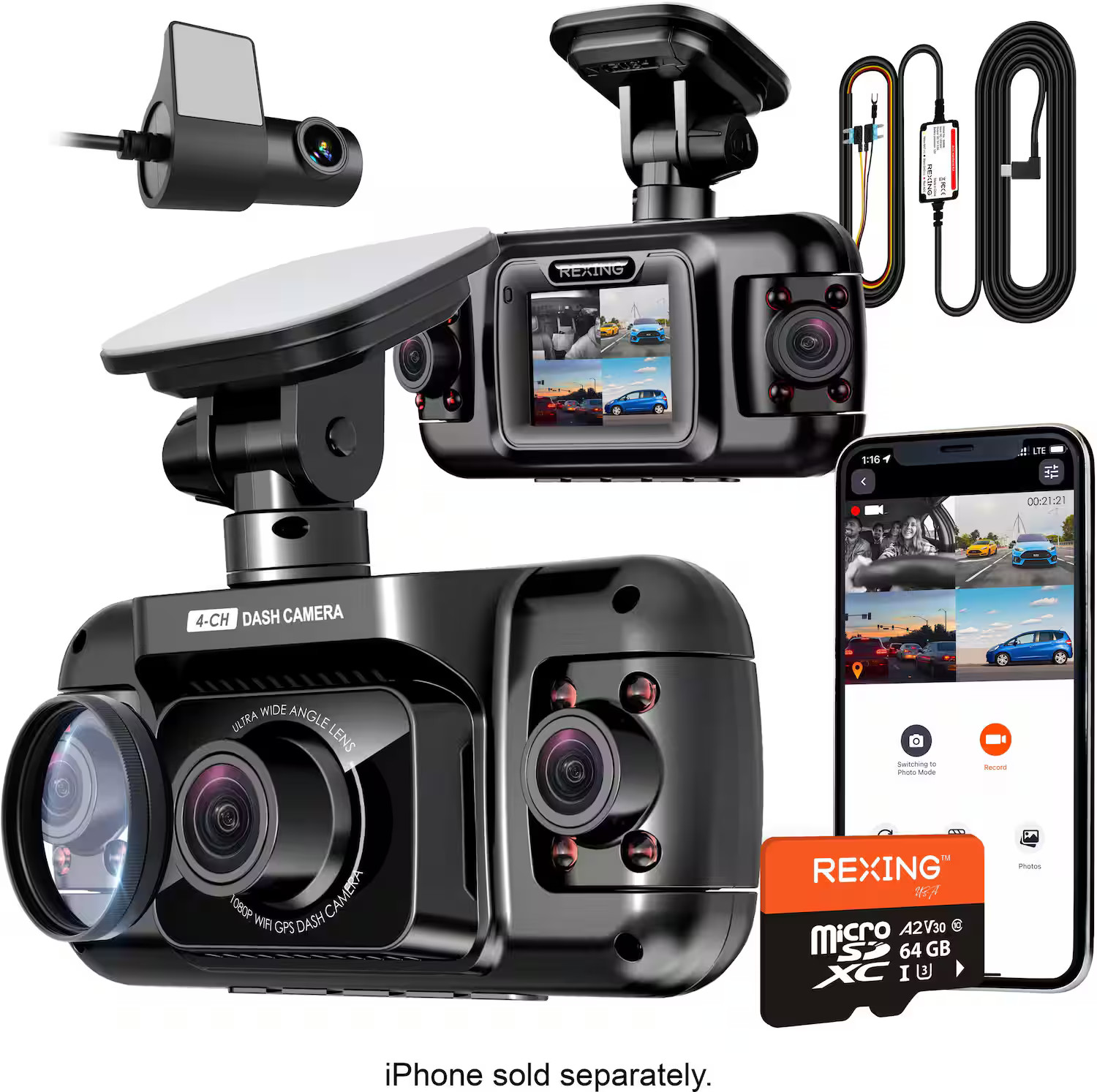 Rexing R4 4 Channel Dash Cam W/ All Around 1080p Resolution, Wi-Fi, and GPS Black BBY-R4 - Best B... | Best Buy U.S.