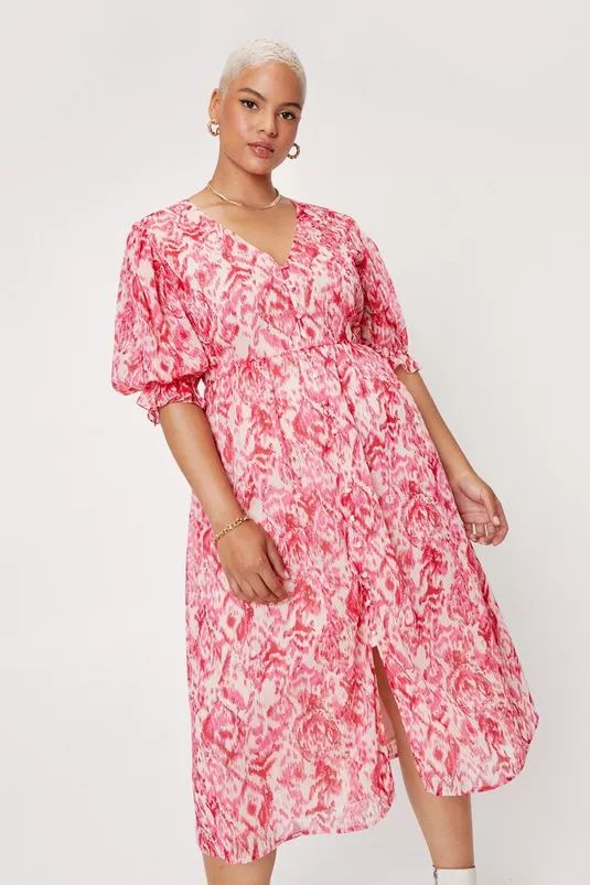Plus Size Abstract Paisley Puff Sleeve Midi Dress | Nasty Gal (US)