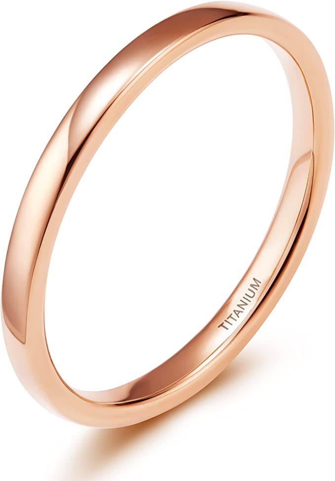TIGRADE 2mm 4mm Titanium Ring Rose Gold Dome High Polished Wedding Band Comfort Fit Size 3-13.5 | Amazon (US)