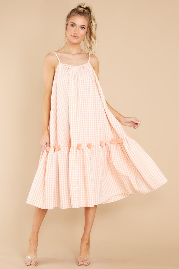 Clea Sherbet Orange Gingham Midi Dress | Red Dress 