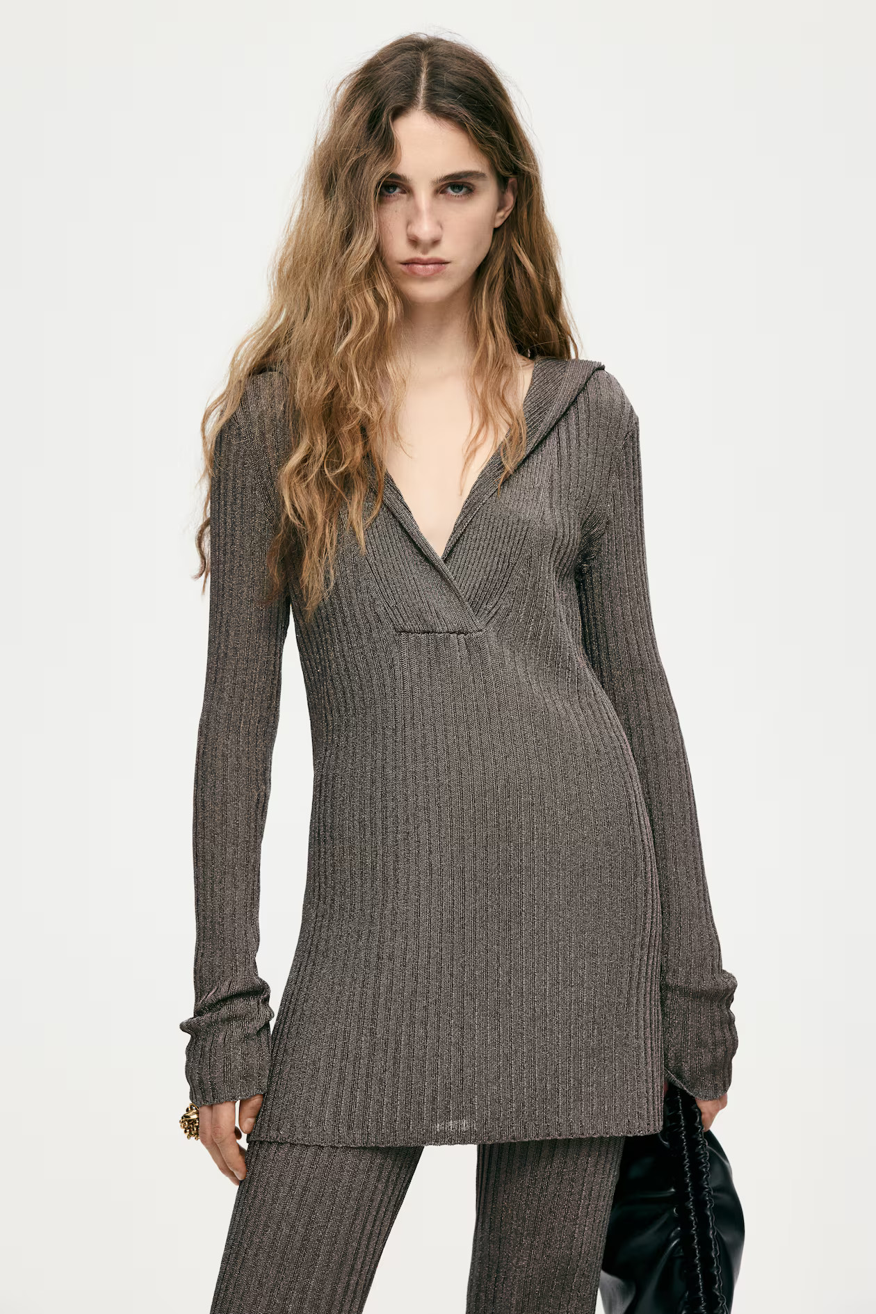 Metallic rib-knit hoodie | H&M (UK, MY, IN, SG, PH, TW, HK)