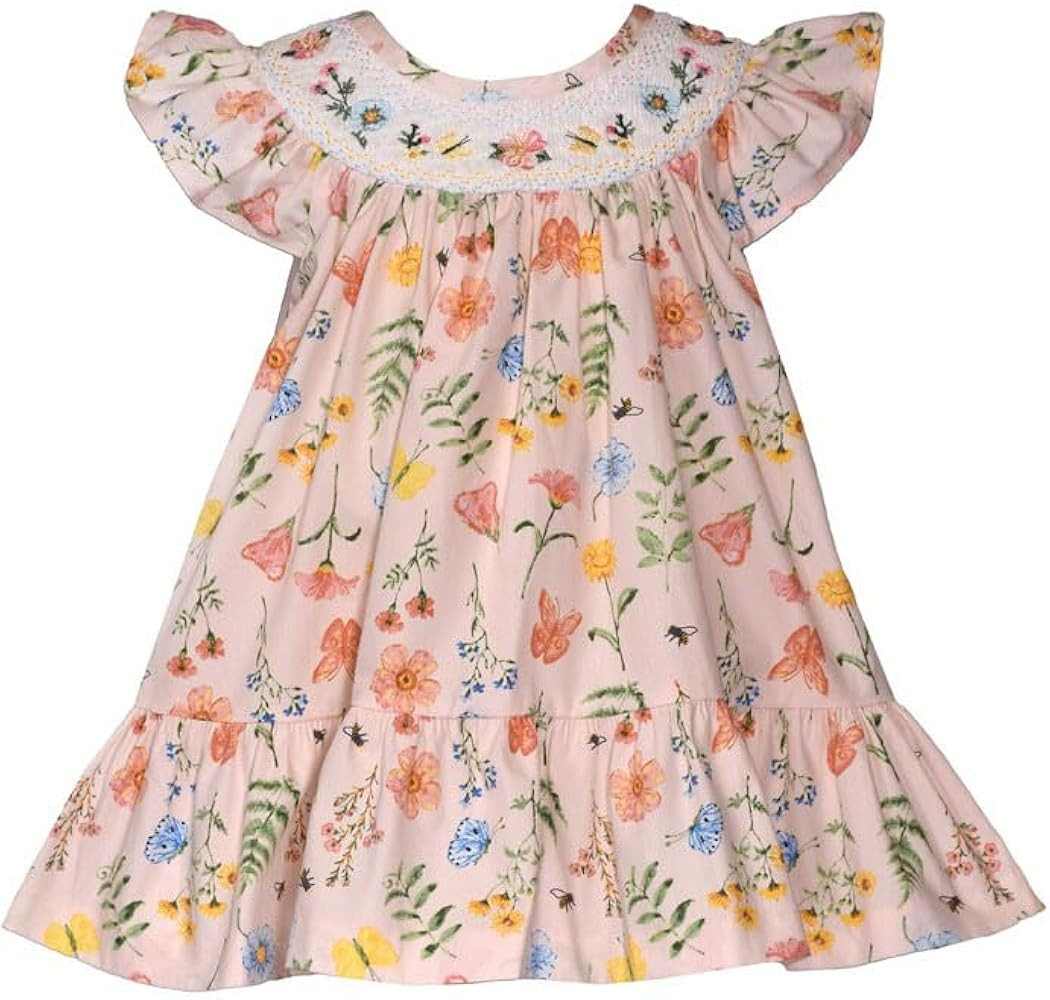 Bonnie Jean Girl's Flutter Sleeve Spring Dress with Butterflies for Baby, Toddler and 4-6X | Amazon (US)