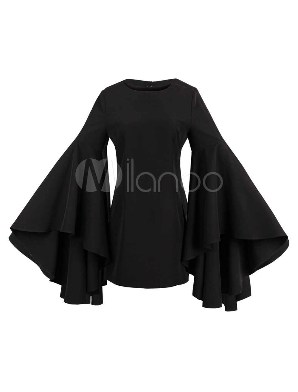 Little Black Dress Mini Party Dress Bell Sleeve Ruffle Women Bodycon Dress | Milanoo