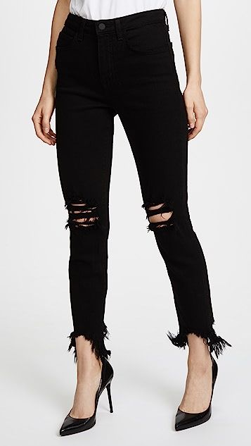 Highline High Rise Skinny Jeans with Hem Destruction | Shopbop