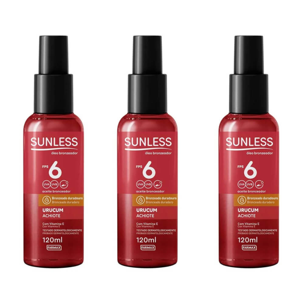 Sunless Fps6 óleo Urucum Bronzeador 120ml (kit C/03) | DrogaRaia (BR)