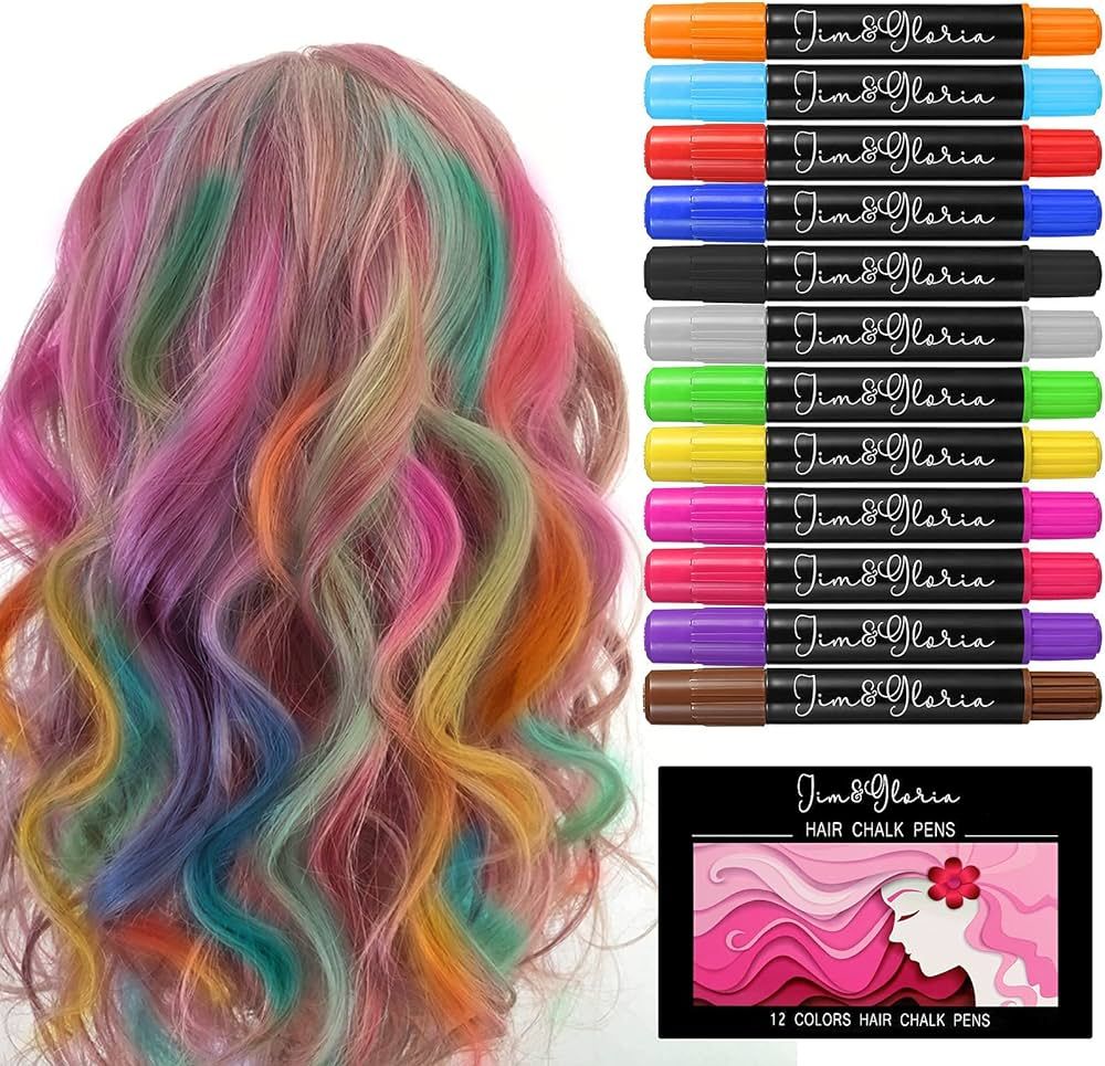 Jim&Gloria Dustless Hair Chalk For Girls, 12 Temporary Color Dye For Kids, Tweens, Teen Girl Gift... | Amazon (US)