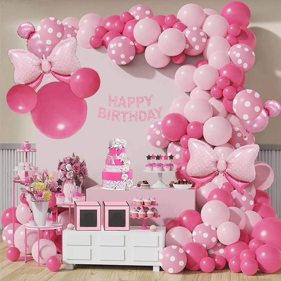 120 PCS Minnie Balloons Arch Kit, Pink Mouse Birthday Decorations, Rose Pink Polka Dots Bow Ballo... | Amazon (CA)