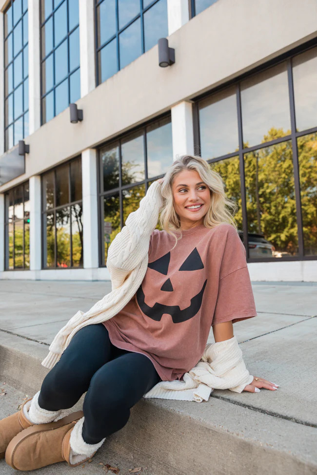 Pumpkin Face Chesnut Hyfve Oversized Graphic Tee | Pink Lily