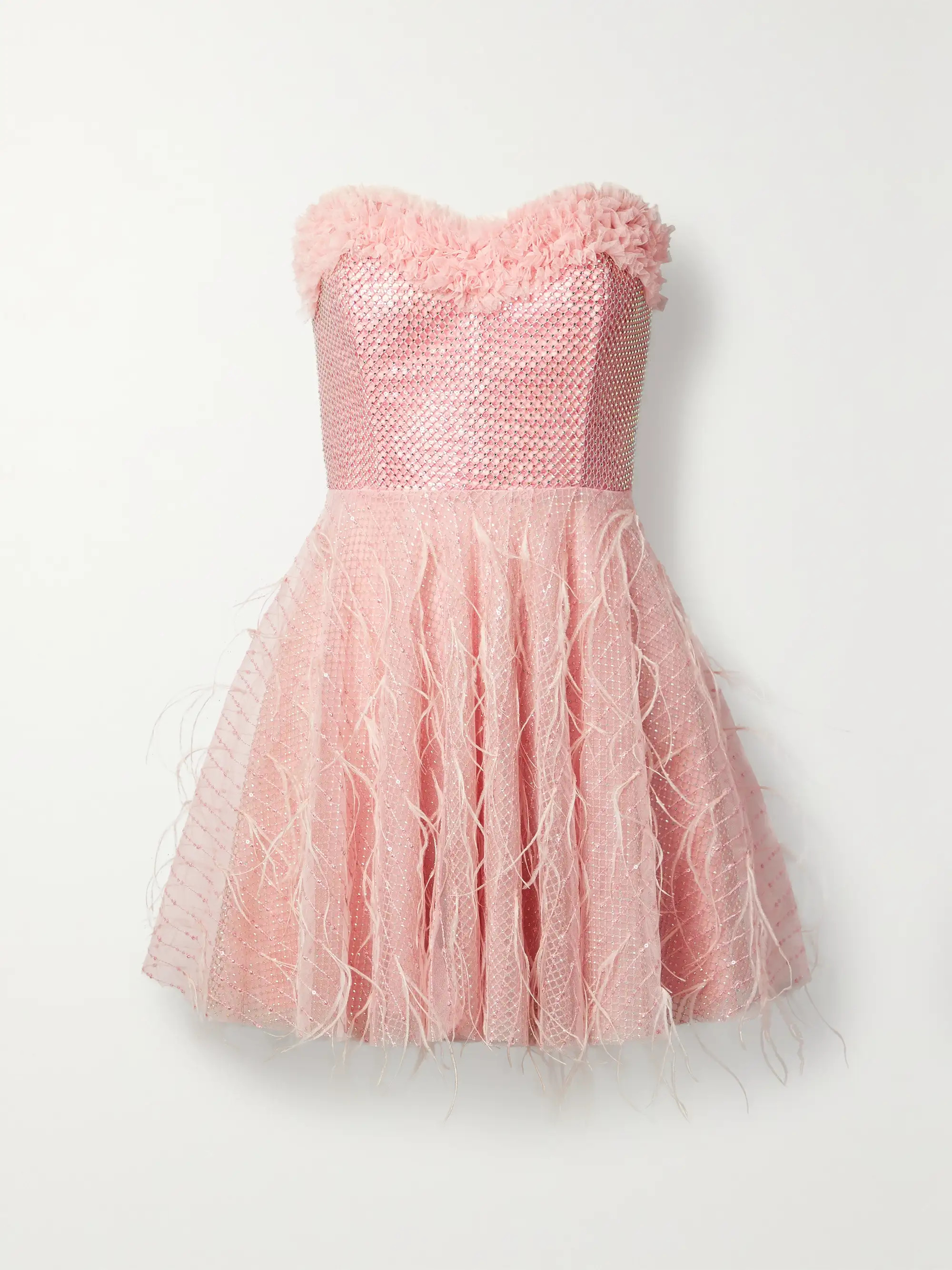 Marvella strapless feather-trimmed tulle mini dress | NET-A-PORTER (US)