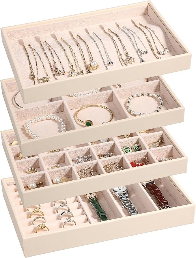 LANDICI Stackable Jewelry Organizer Trays 4 Set,PU Leather Jewelry Storage Holder for Drawer Inse... | Amazon (US)