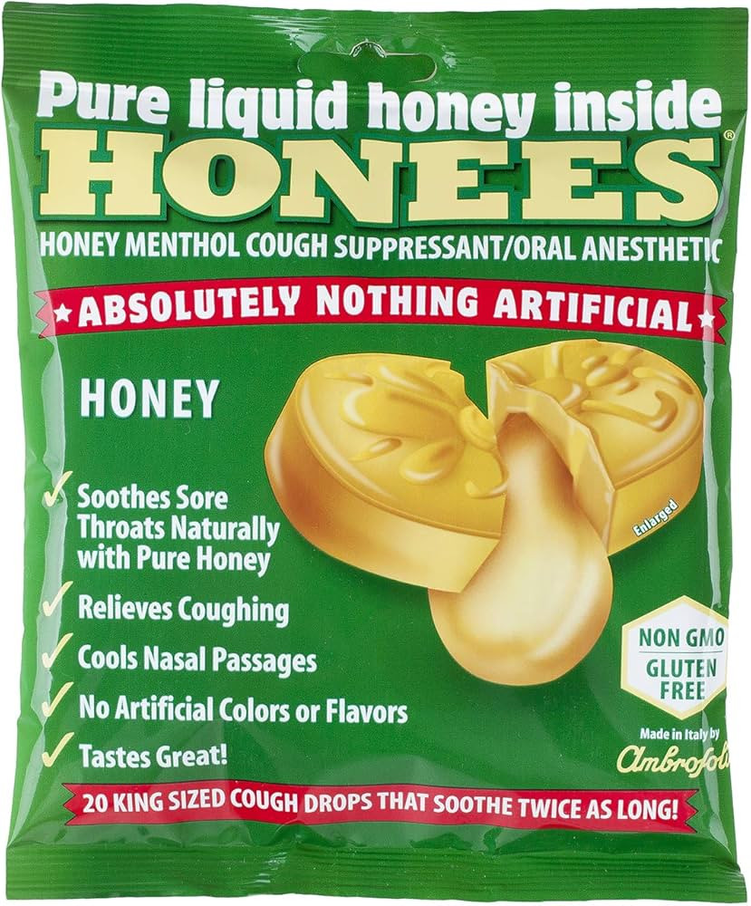Honees Honey Menthol Cough Drops - 20-Piece, Single Pack Honey-Filled Lozenges | Temporary Relief... | Amazon (US)
