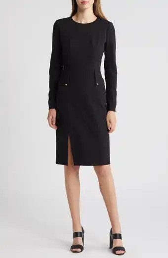 Faux Leather Trim Tie Waist Midi Dress | Nordstrom
