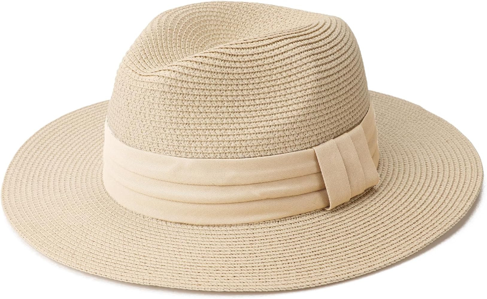 DRESHOW Women Straw Panama Hat Travel Fedora Beach Sun Hat Summer Wide Brim Straw Roll up Hat UPF... | Amazon (US)