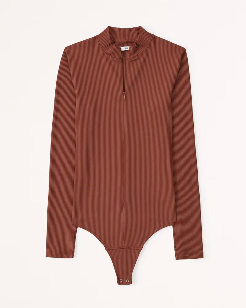 Abercrombie & Fitch Women's Long-Sleeve Zip-Up Bodysuit in Paprika - Size XS | Abercrombie & Fitch (US)