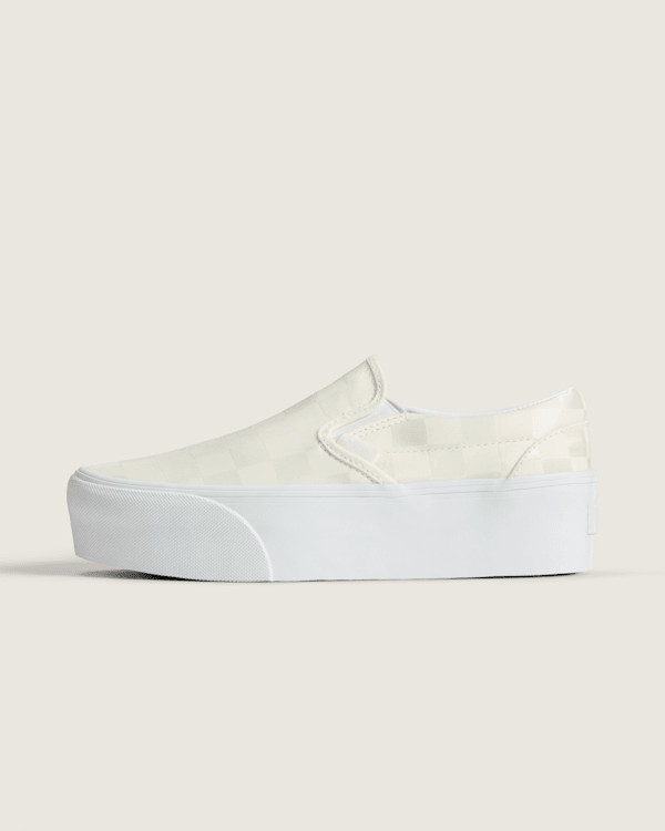 Vans Classic Slip-On Stackform Checkerboard Shoes (White) - 7.5 Men / 9.0 Women | Vans (US)