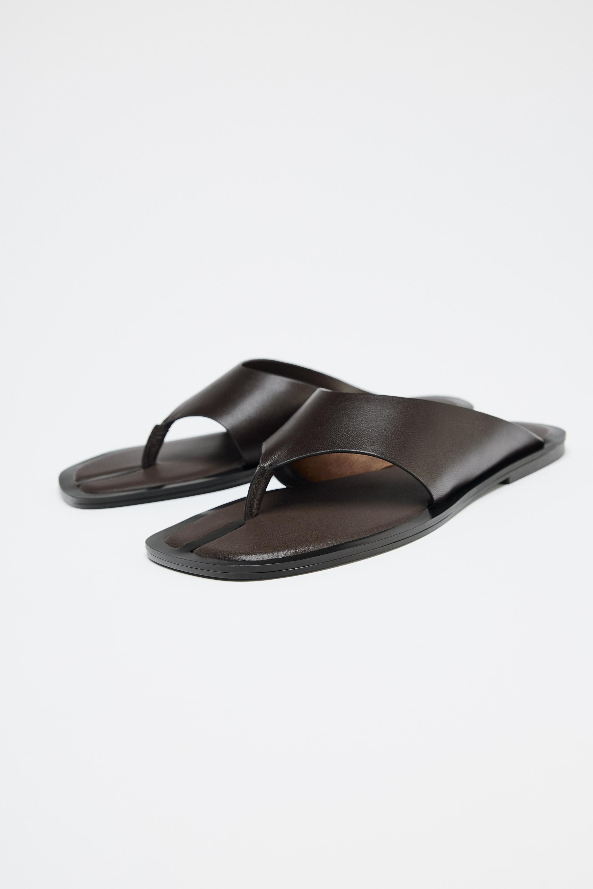 FLAT LEATHER SANDALS | Zara US
