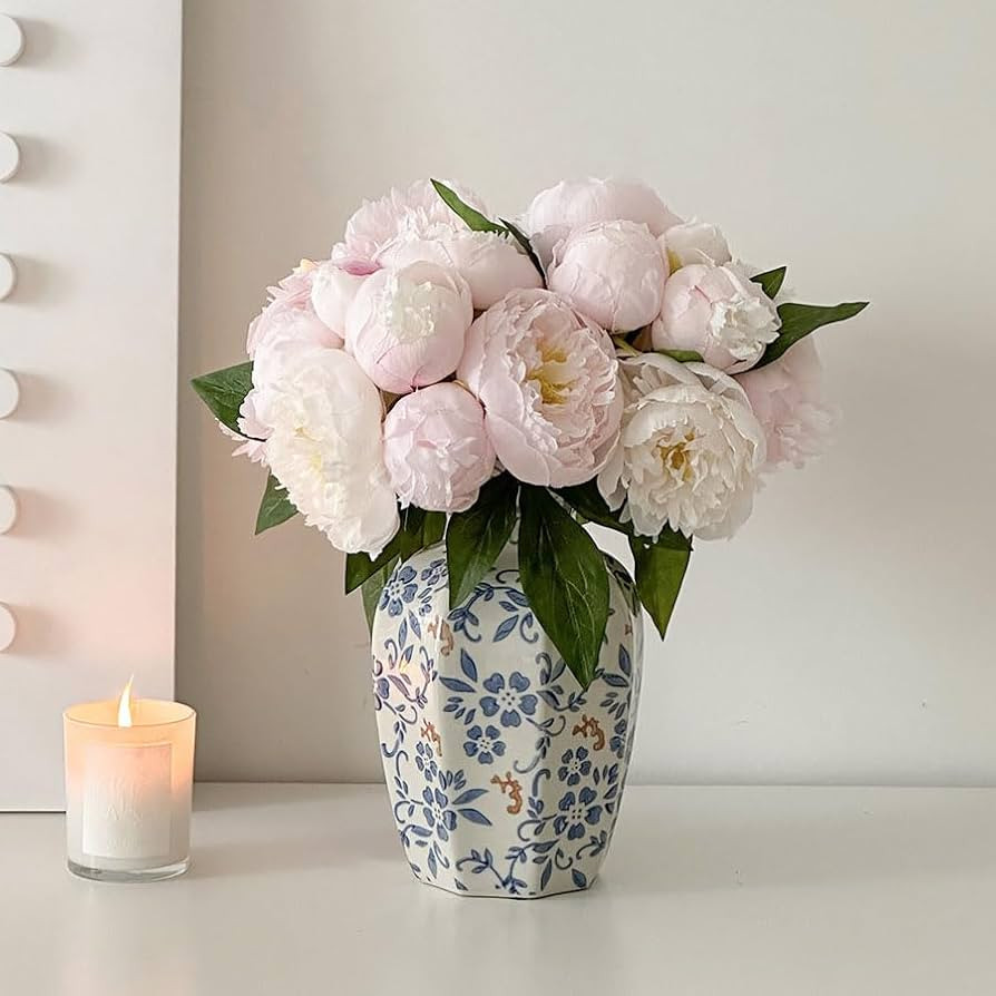 Blue and White Vase, Vintage Blue Ceramic Flower Vase, Chinoiserie Vase for Centerpiece, Porcelai... | Amazon (US)