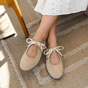Lace up Round Toe Ballet Flats for Women Cute Slip on Soft Mary Jane Flats Casual Ballerina Shoes | Amazon (US)