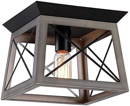 1 Light x 9.5 Inch Square Metal Antique Bronze One-Light Flush Mount Wood-Look Open Frame Barn Fa... | Amazon (US)