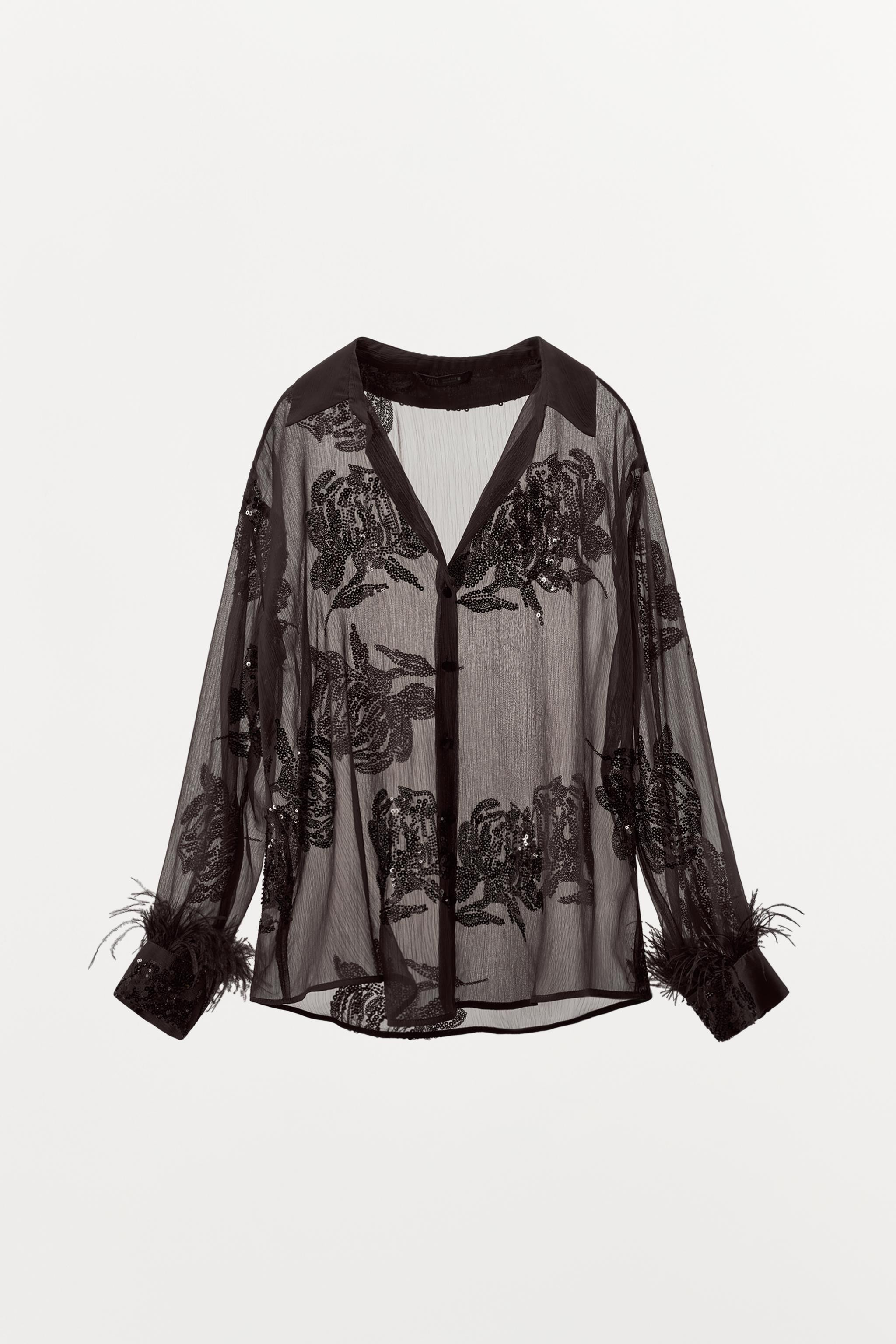 SEMI-SHEER SEQUIN FEATHER BLOUSE | Zara US