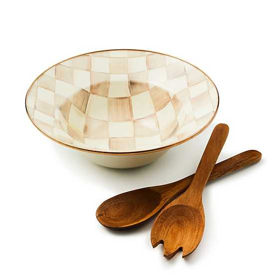 Mocha Check Salad Serving Set | MacKenzie-Childs