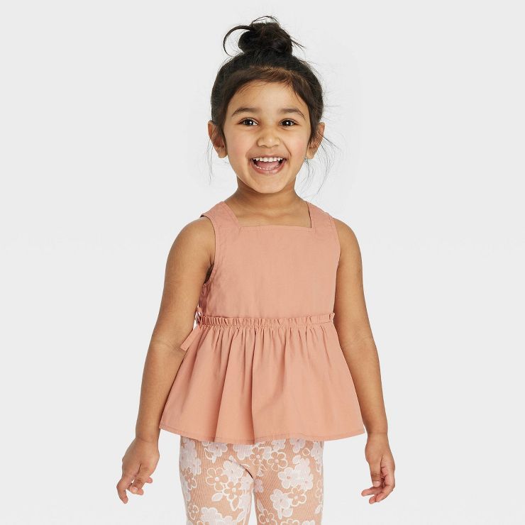 Grayson Collective Toddler Girls' Poplin Peplum Tank Top - Rust Orange | Target