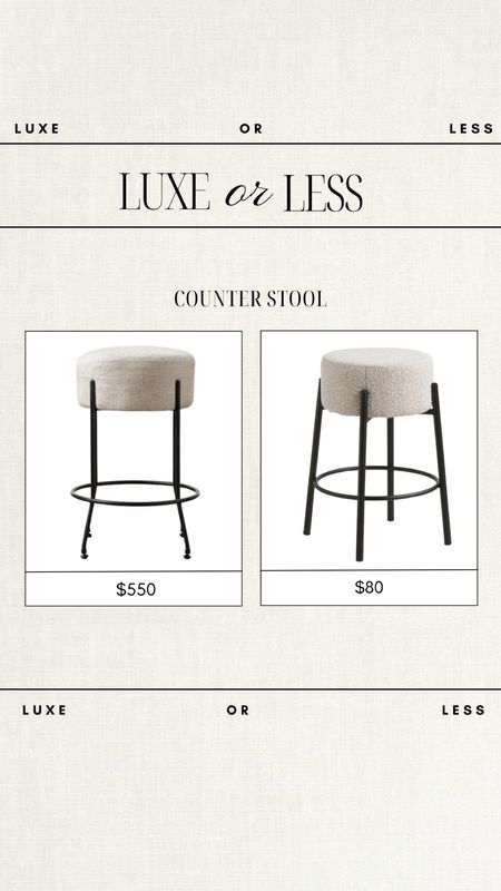 Luxe or Less: Iron Counter Stool! 

Gorgeous on either budget!

luxe or less, affordable furniture, boucle counter stool, boucle stool, luxury furniture, mcgee & co, tjmaxx, tjmaxx finds

#LTKhome #LTKfindsunder100