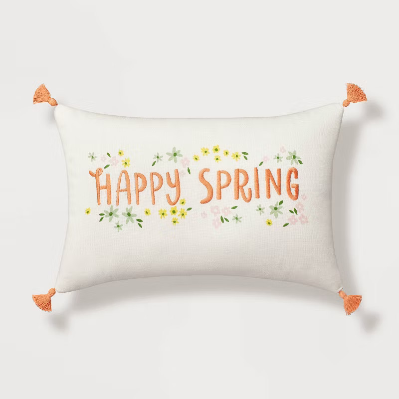 Embroidered Happy Spring Easter Lumbar Throw Pillow with Tassels - Spritz™ | Target