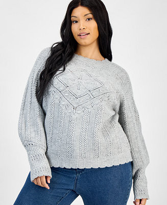 Trendy Plus Size Scalloped-Edge Pointelle Sweater, Macy's Exclusive | Macy's
