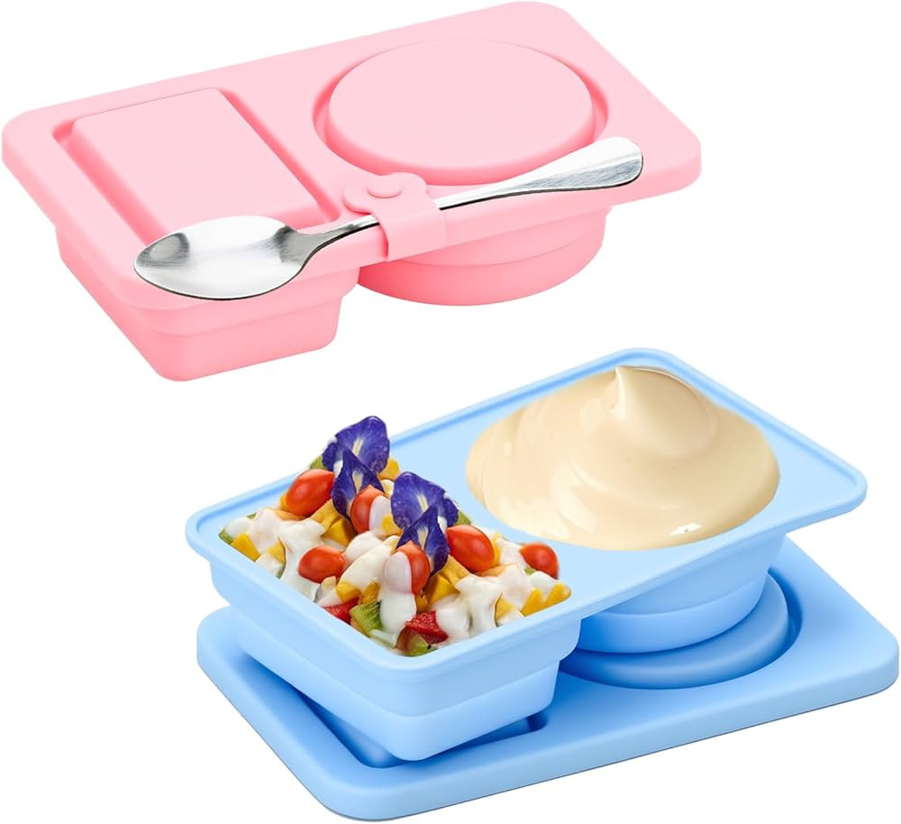 2 Pack Reusable Snack Containers with Lids, Silicone Double Compartment Snack Box Container, Smal... | Amazon (US)