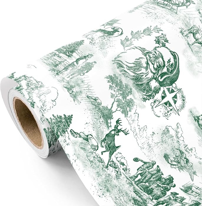 WRAPAHOLIC Toile Vintage Christmas Wrapping Paper - Mini Roll - 17 Inch x 16.5 Feet - Santa Toile... | Amazon (US)