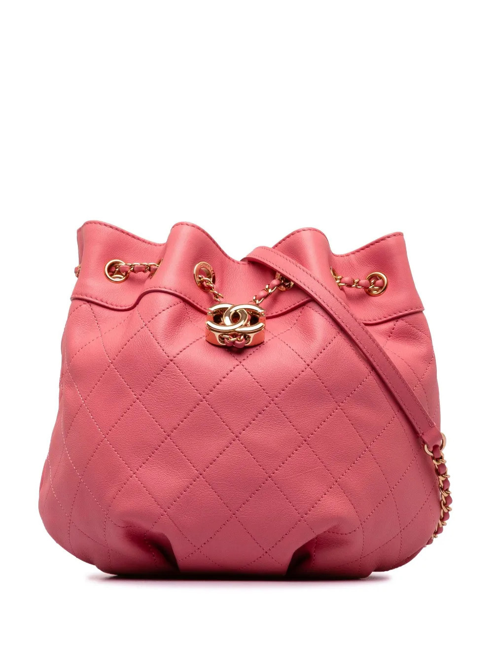 CHANEL Pre-Owned 2019 Small Quilted Calfskin bucket bag - Pink | Farfetch Global