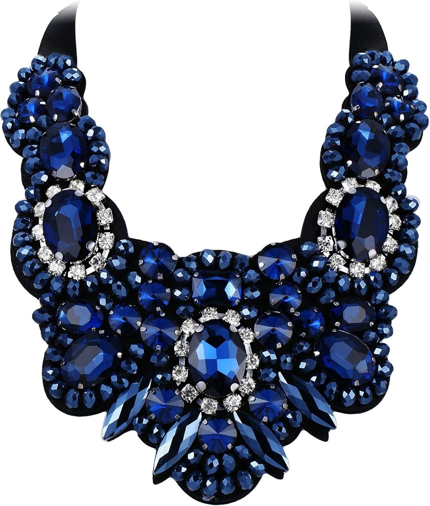 Flyonce Rhinestone Crystal Bib Chunky Collar Statement Necklace for Women Costume Jewelry | Amazon (US)