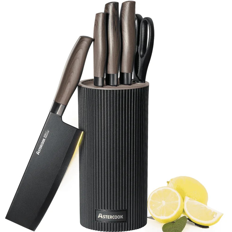 Astercook Knife Set, 6-Piece Kitchen Knives Set with Block & Non-Stick Healthy Coating, Stainless... | Walmart (US)