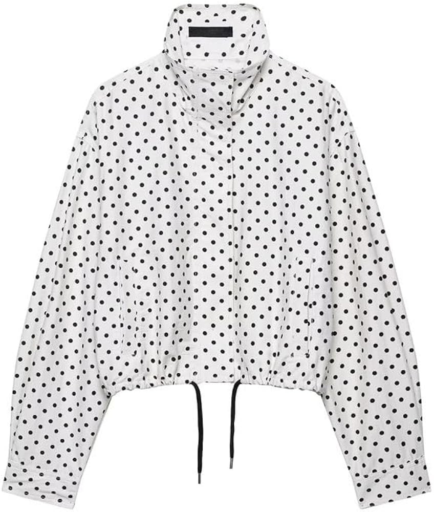 Gepunktete,Kurze Bomberjacke für Damen und Mädchen,Leicht,mit Reißverschluss,Langärmelig,Ober... | Amazon (DE)