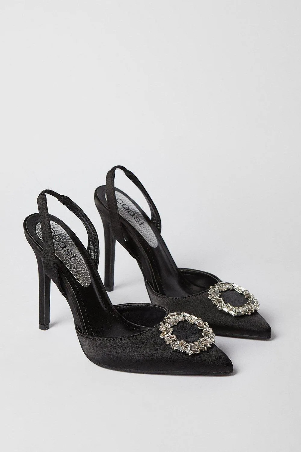 Heels | Serenity Satin Brooch Detail High Heel Slingback Court Shoes | Coast | Coast UK & IE