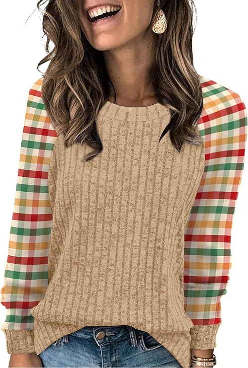 WIHOLL Long Sleeve Shirts for Women Lightweight Sweaters Fall Outfits 2026 Color Block Winter Clo... | Amazon (US)