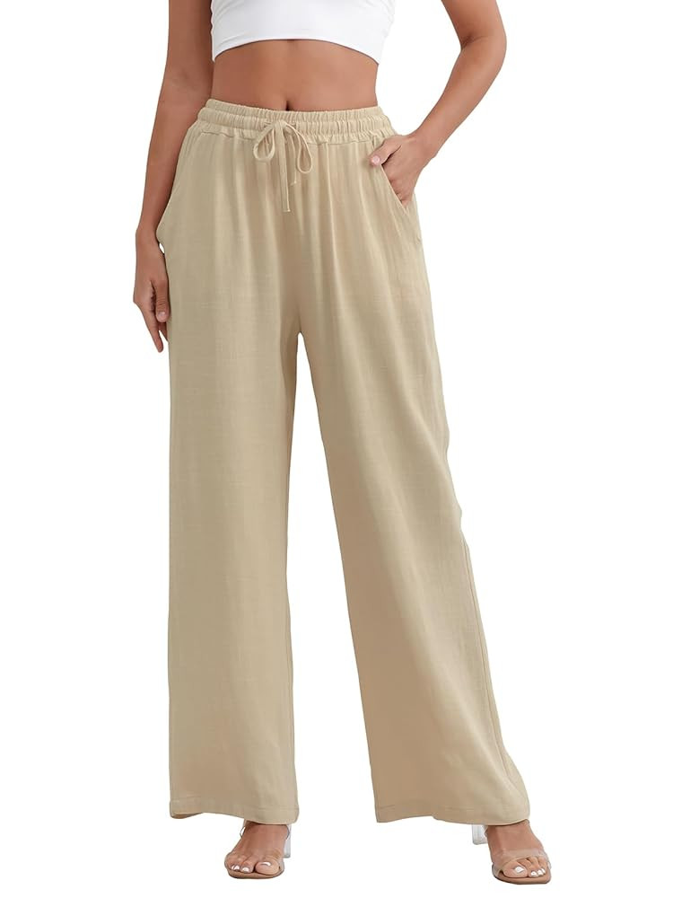 Women’s Linen Summer Palazzo Pants Flowy Wide Leg Beach Casual Pants Loose Trousers with Pocket... | Amazon (US)