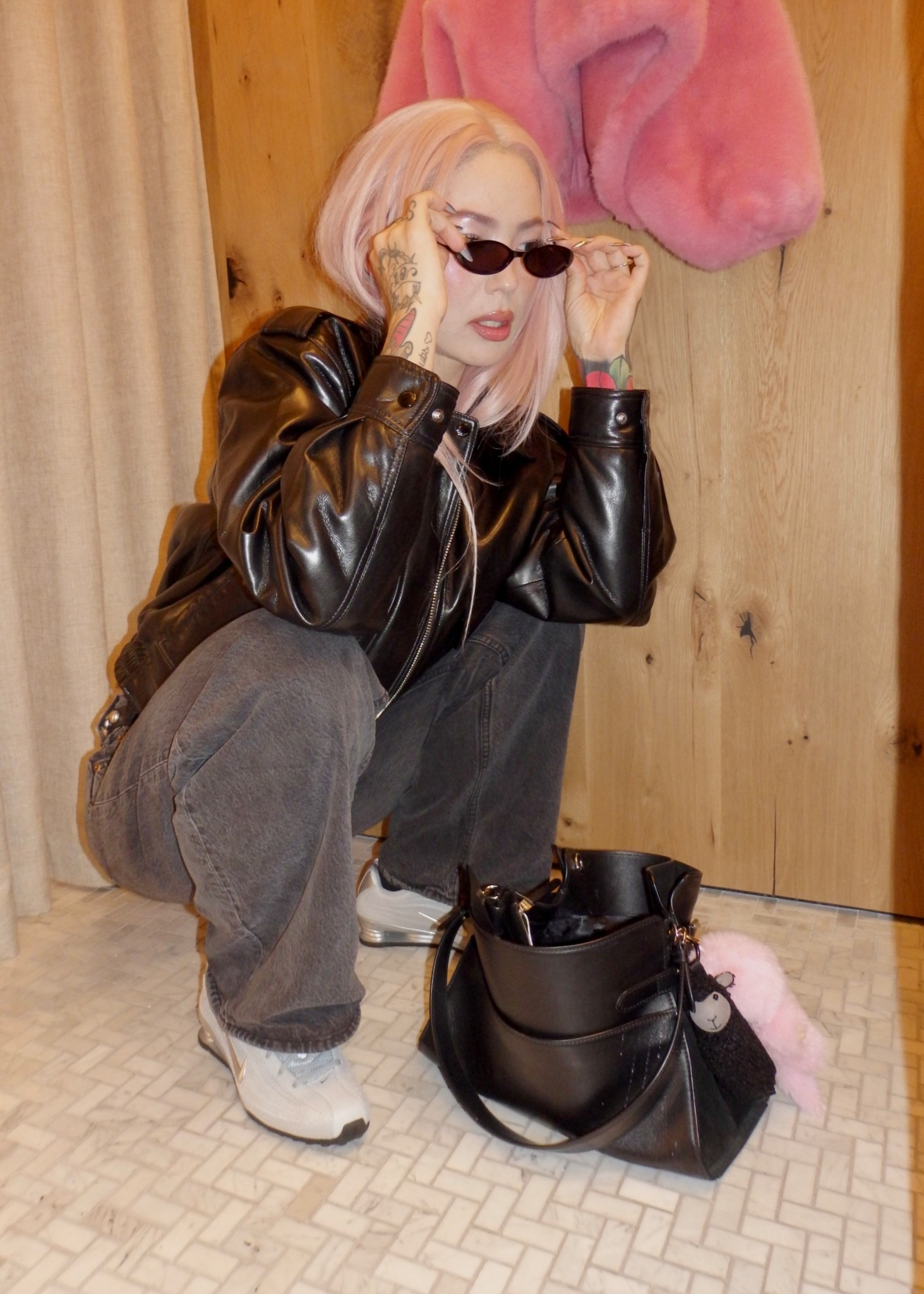 Just a girl in her cute leather jacket and matching purse oh and silver Nike shox.

#LTKGiftGuide #LTKStyleTip #LTKootd