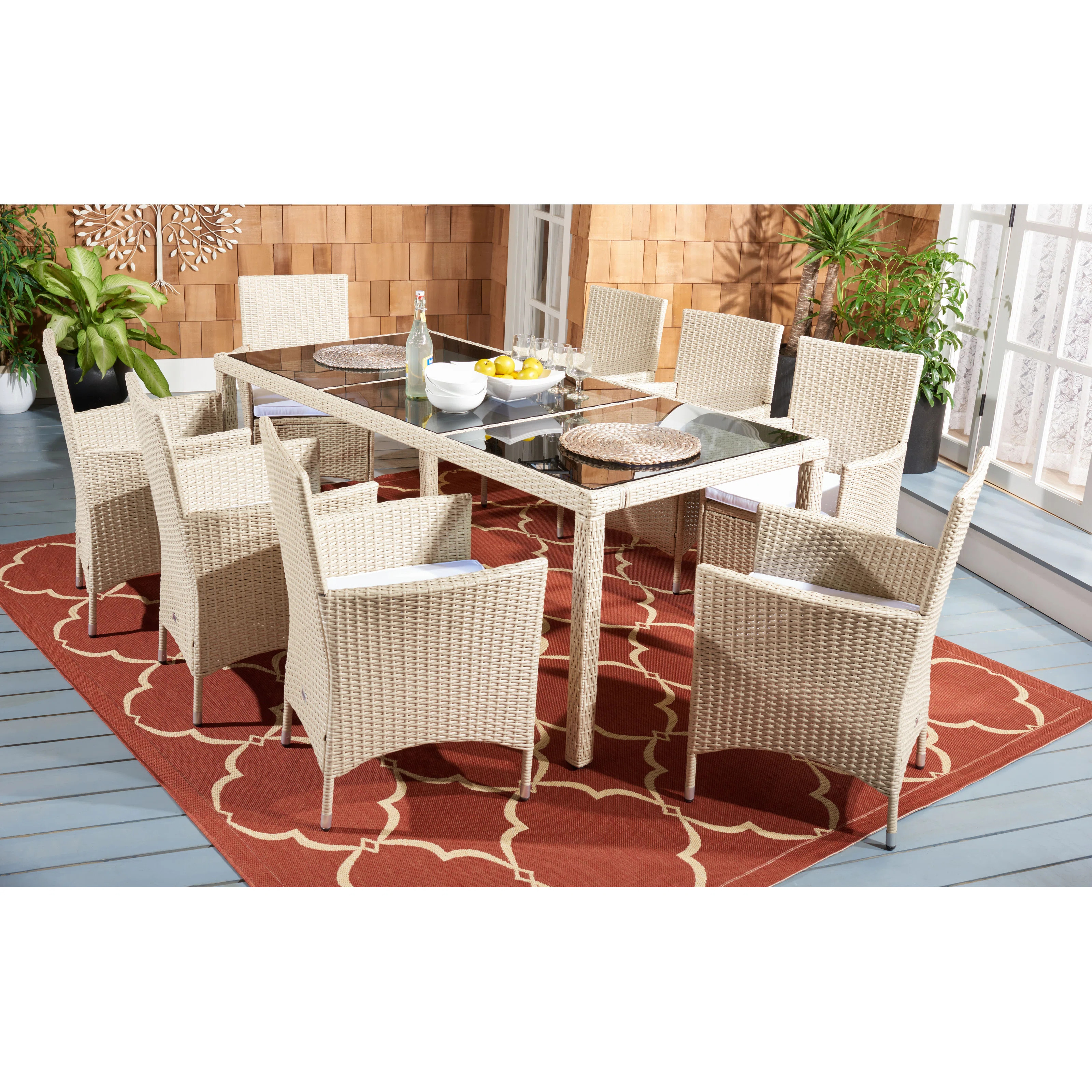 Hailee 8 - Person Wicker Patio Dining Set with Rectangular Table , Cushions Included | Wayfair North America