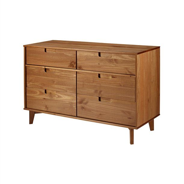 6 Drawer Mid Century Modern Wood Dresser - Caramel - Walmart.com | Walmart (US)