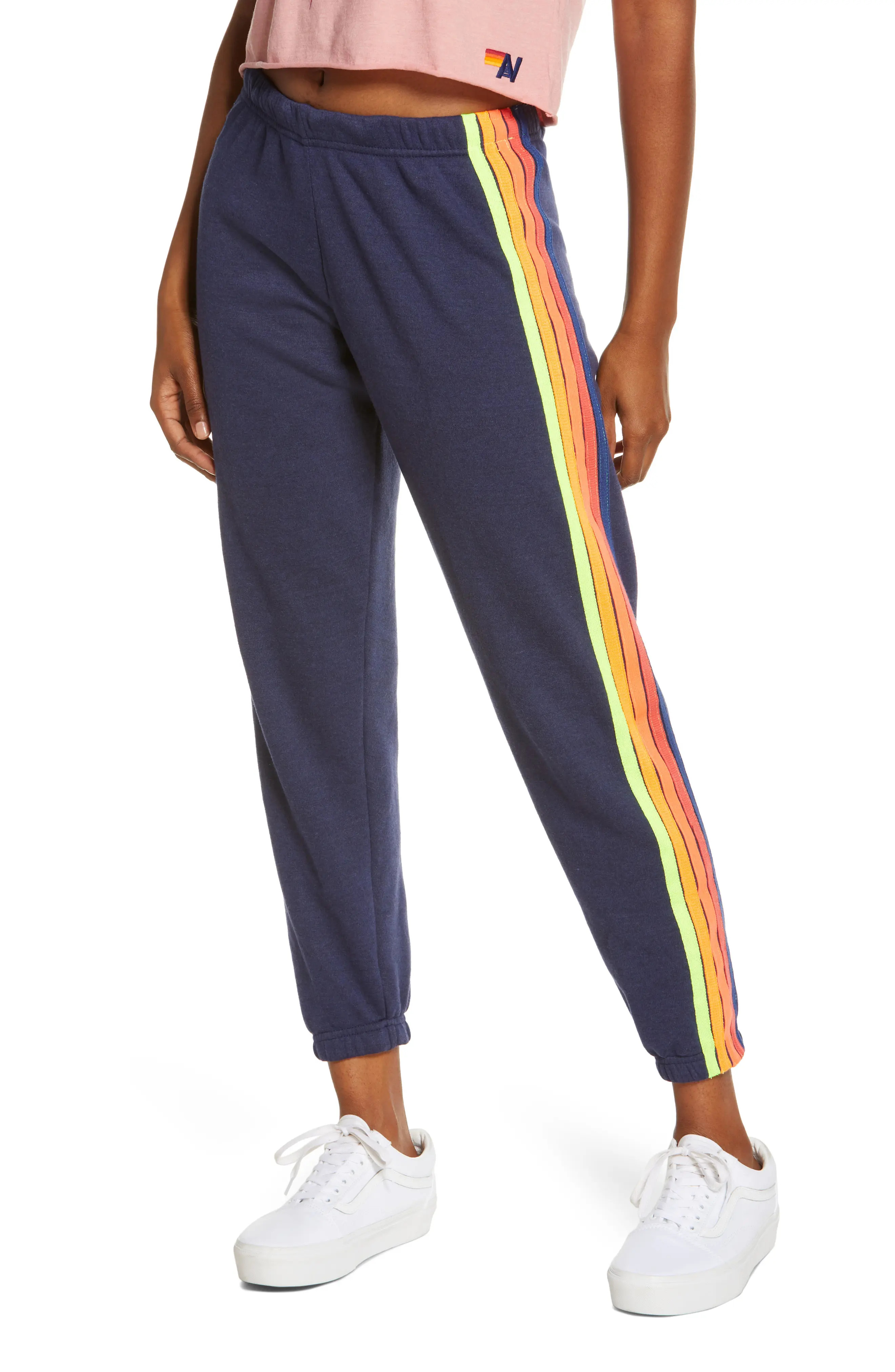 Aviator Nation Stripe Sweatpants, Size Small in Navy/Neon Rainbow Blue at Nordstrom | Nordstrom