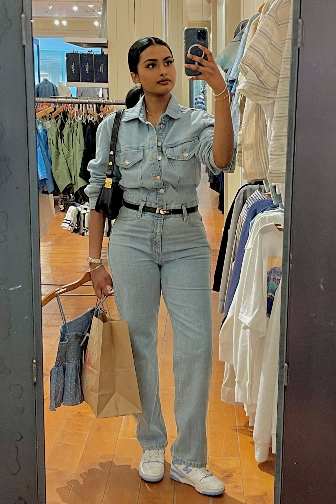 obsessed with this denim jumpsuit from mango - i got a size small but I would size up because it has no stretch 

#LTKWorkwear #LTKFindsUnder100 #LTKStyleTip
