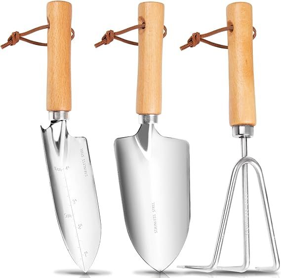 Grenebo Stainless Steel Garden Tools,3 Pieces Gardening Tools with Wood Handle,Rust-Proof Gardeni... | Amazon (US)