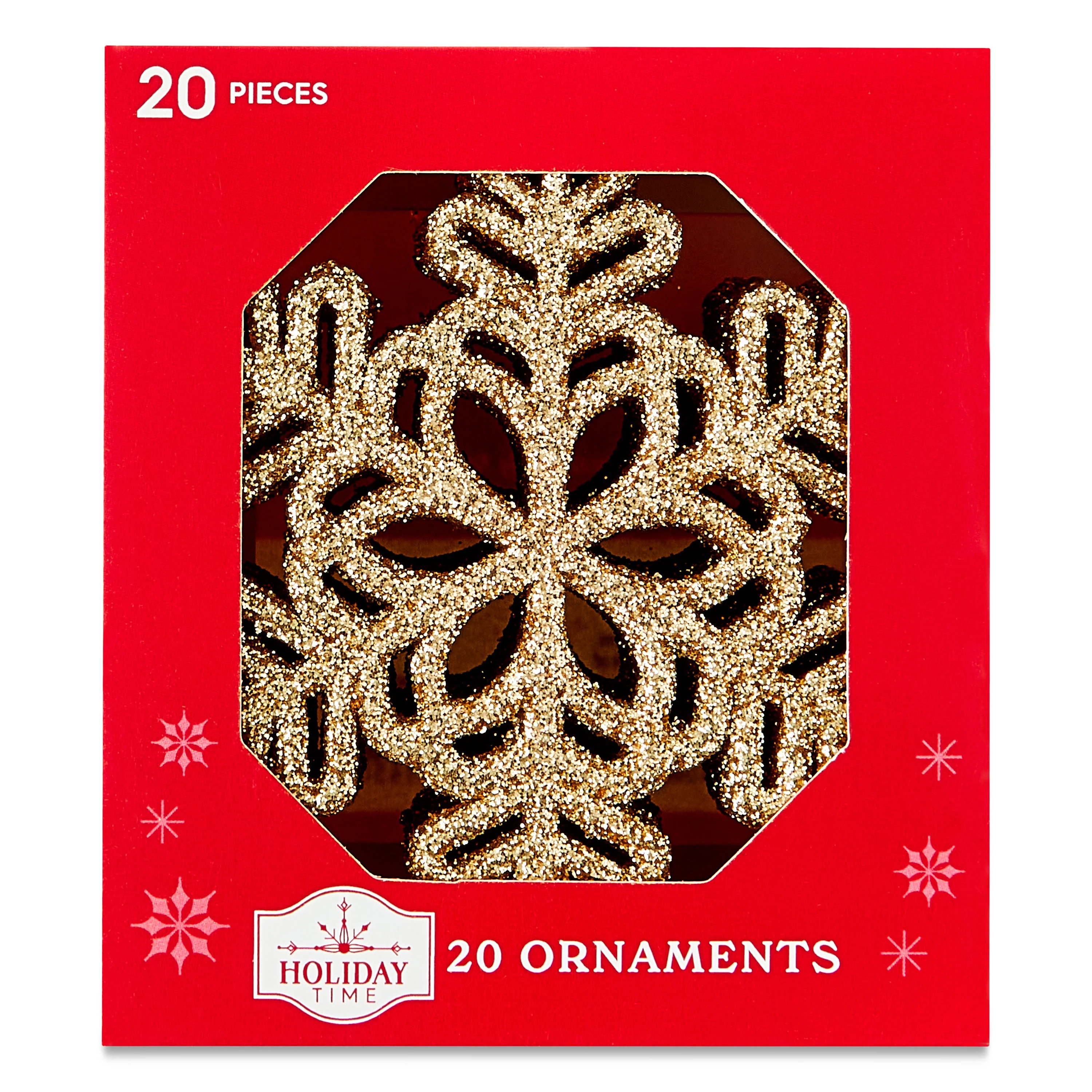 Gold Glitter Snowflake Christmas Ornaments, 3.9", 20 Count, by Holiday Time | Walmart (US)