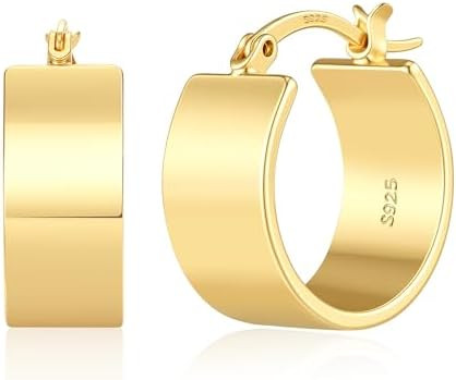 Senteria 10mm Wide Chunky Gold Hoop Earrings Hypoallergenic 925 Sterling Silver Post Hoop Earring... | Amazon (US)